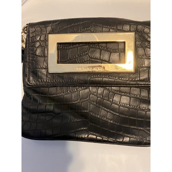 Michael Handbags - Michael Kors Vintage Black Croc Embossed Crossbody Leather Gold Hardware & Chain